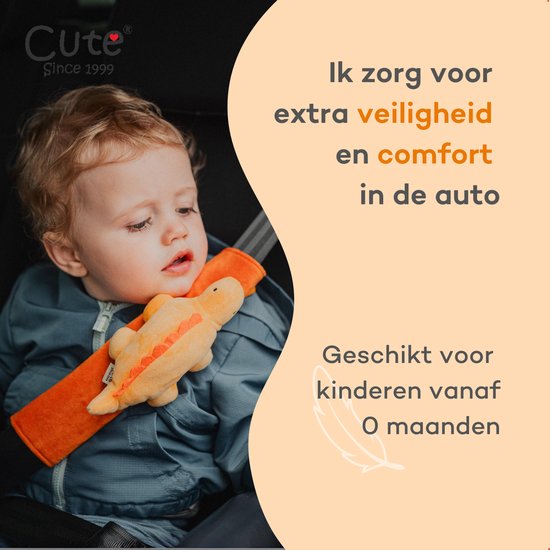 Cute since 1999 - Gordelbeschermer kind - Oranje dinosaurus gordelhoes - gordelhoezen voor auto en autostoel - 27cm x 6 cm van CUT — afbeelding 4