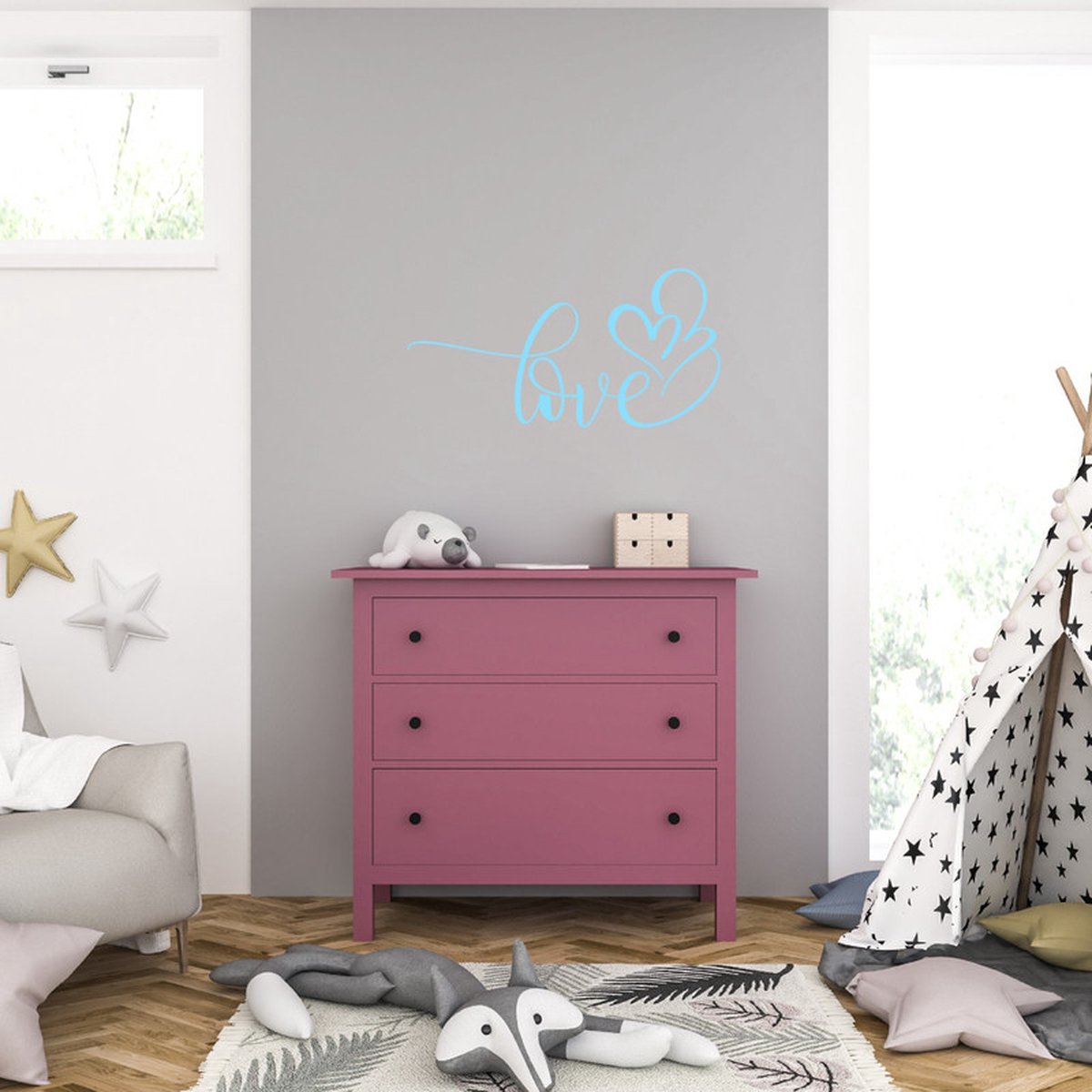 MC Living Muursticker - Love - 40,6 x 79,8 - Licht Blauw