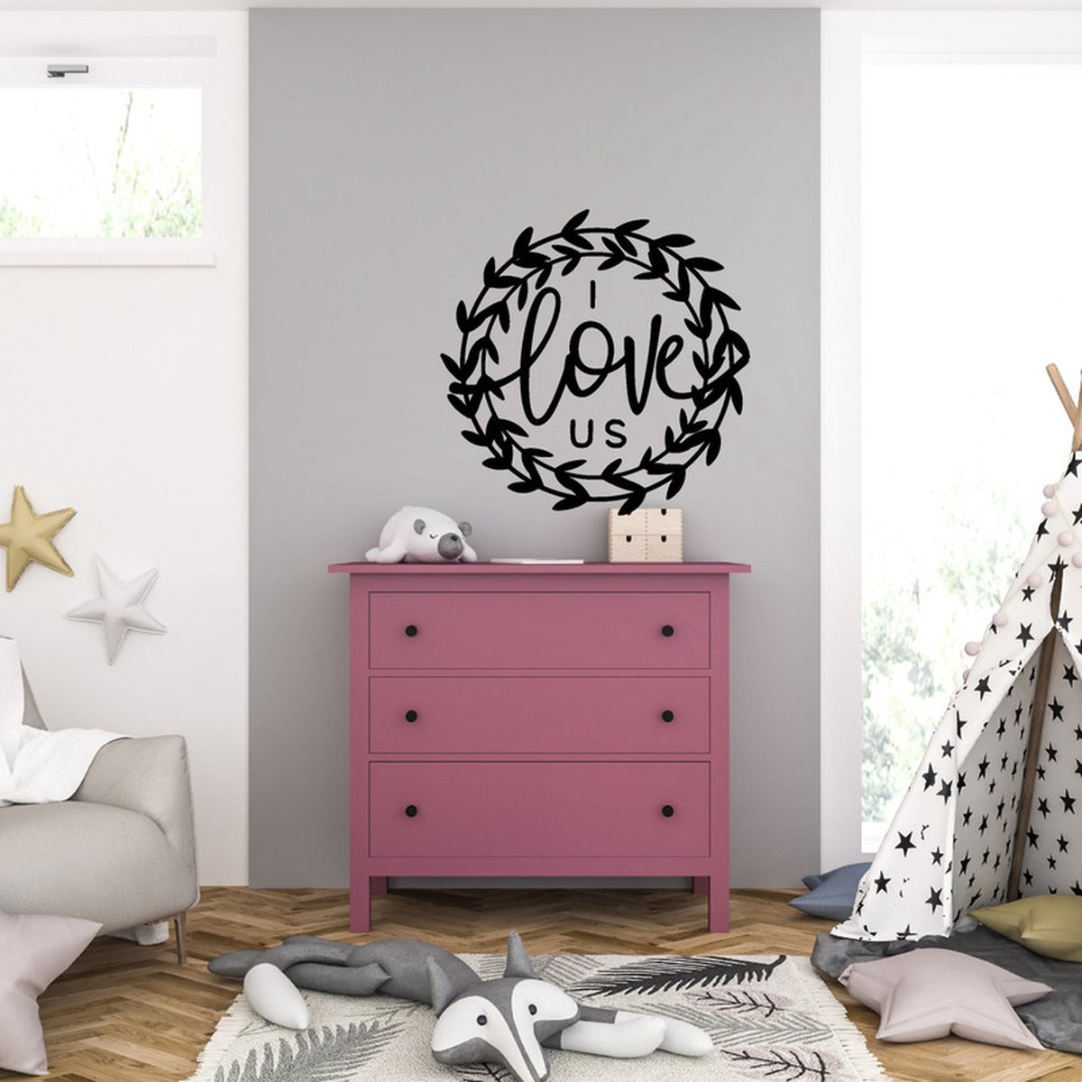 MC Living Muursticker - I Love Us - 46,4 x 46,4 - Zwart