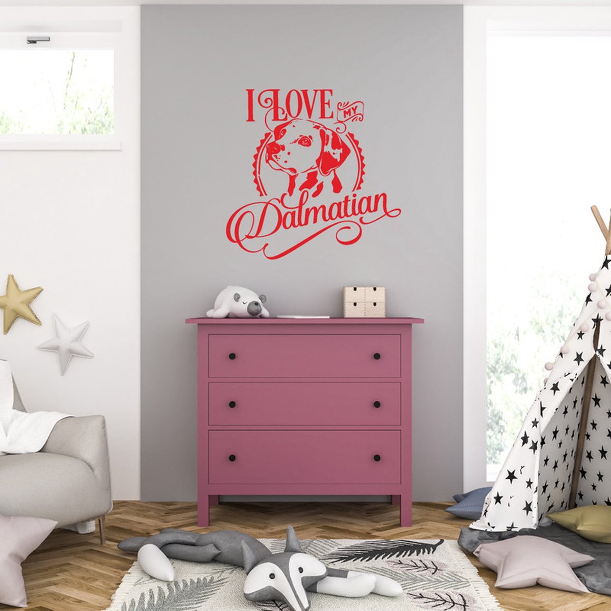 MC Living Muursticker - I Love My Dalmatian - 46,4 x 47,2 - Rood
