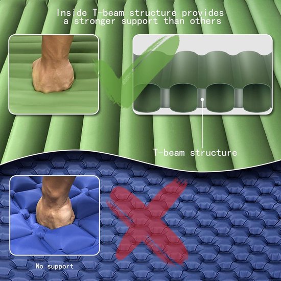 10 cm dikke zelfopblazende slaapmat voor camping - ultralicht luchtmatras voor tent - waterdicht - met voetperspomp - zeer ondersteunend - groen — afbeelding 2