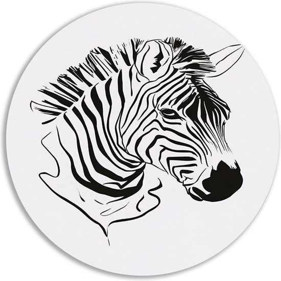 Zebra wandschaal - Dieren rond schilderij - Rond schilderij Lijntekening - Moderne schilderijen - Wandcirkel - Decoratie muur muurcirkel aluminium 70x70 cm