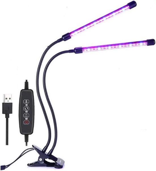 Led-tuinbouwlamp met volledig spectrum, 10 W, met 56 leds, groeilamp voor kamerplanten met klem, flexibele zwanenhals, 360 graden, timer 4/8/12 uur, 3 lichtmodi