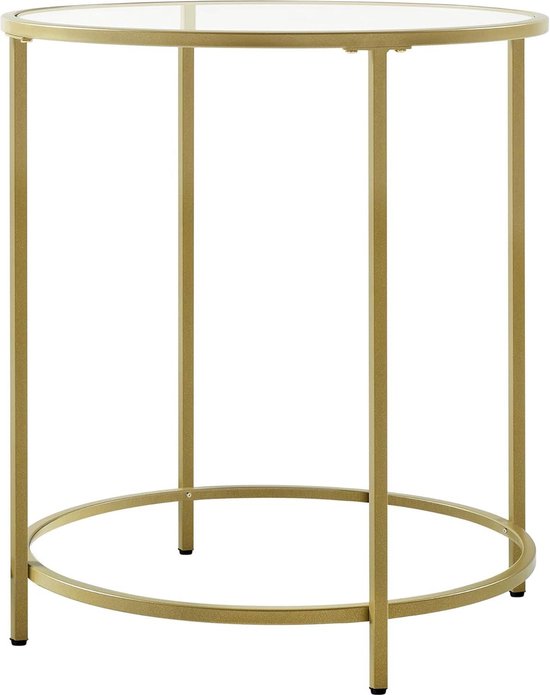 Table de chevet ronde - Table d'appoint - Petite table basse - 50 x 50 x 55 cm - Table en Verres - Structure en métal - Table de canapé - Balcon - Verre trempé - Or - Table d'appoint LGT20G