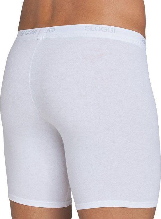 Zijaanzicht van een witte Sloggi boxershort met grijze elastische tailleband.