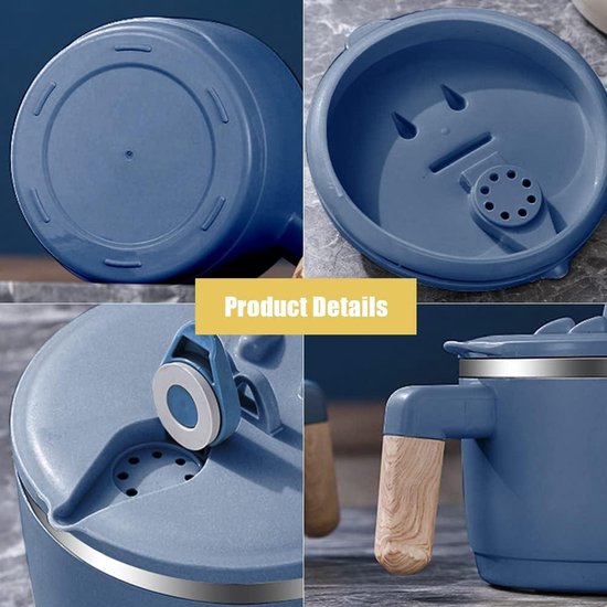 Bol à Ramen Instantané Inox 1000ml - Double Isolation - Couvercle Anti-fuite - Vert - Pour Soupes Et Pâtes