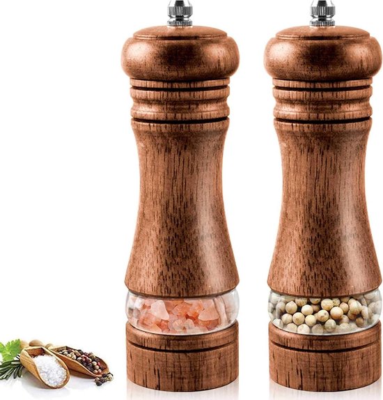 Klassieke zout- en pepermolenset, hout en acryl met keramische