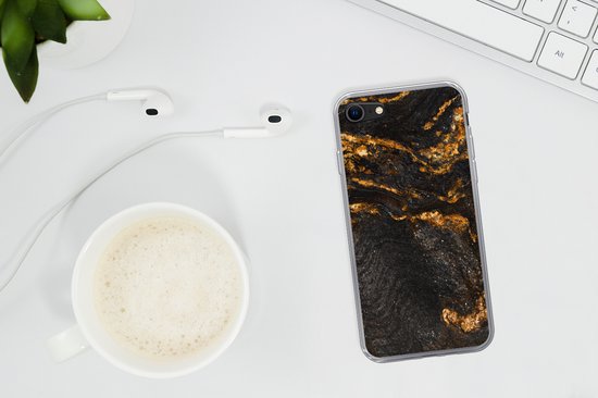 Coque de téléphone Convient pour iPhone 8 - Imprimé marbre - Craie - Zwart - Or - Aspect imprimé marbre - Luxe - Siliconen Coque de téléphone Coque de téléphone