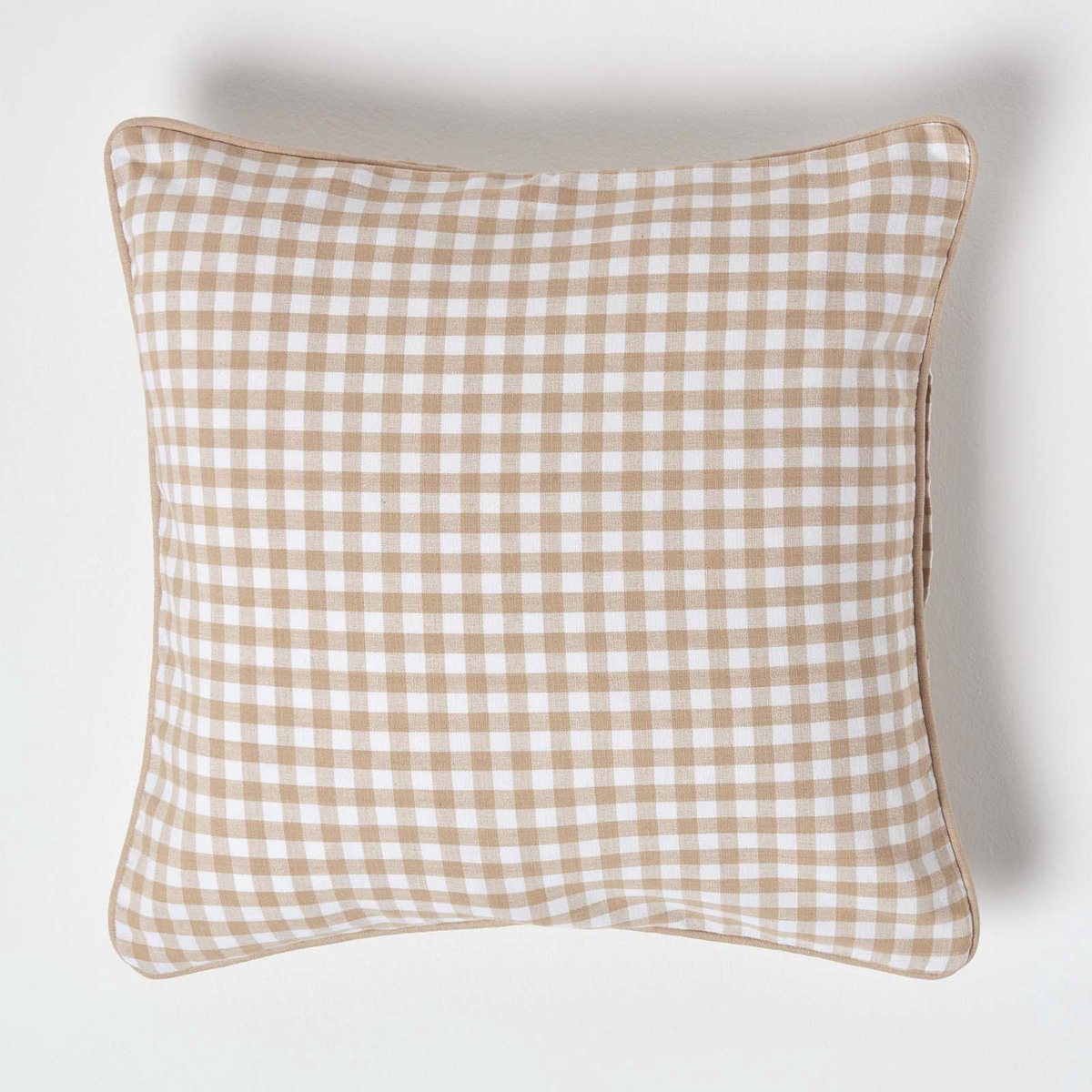Homescapes Katoenen kussenhoes met gingham-motief 45 x 45 cm beige