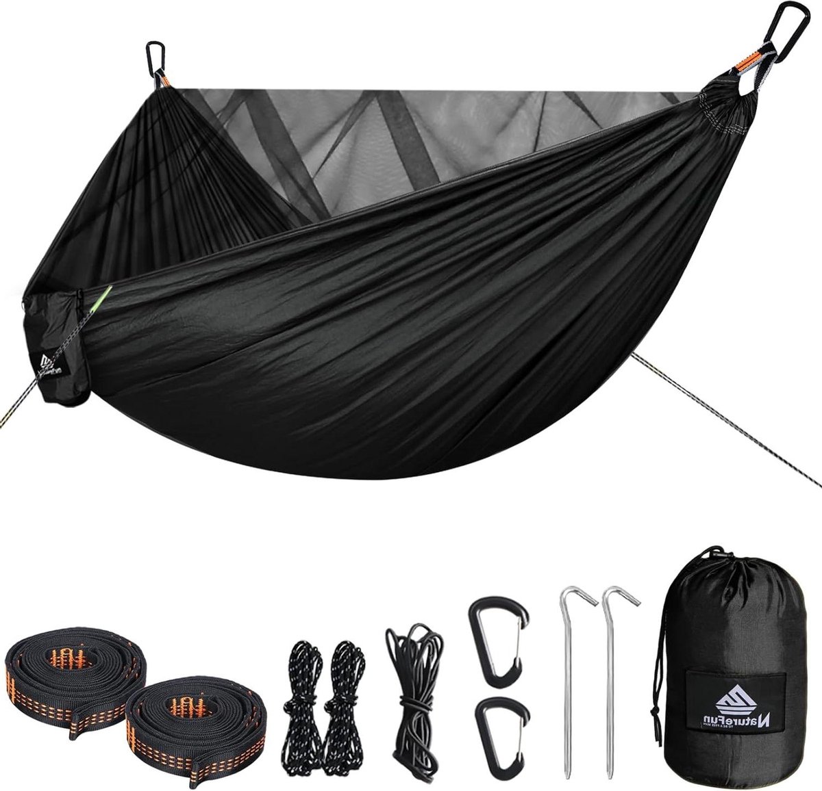 Reisinsectennet camping hangmat 300 kg draagvermogen ademend sneldrogend parachute nylon 4 premium karabijnhaken 3 nylon slings 2 scheerlijntouwen 2 grondnagels