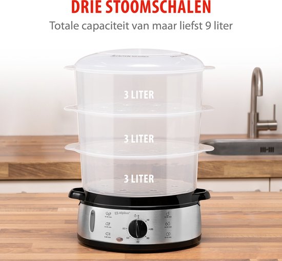 Wëasy elektrische stoomkoker VEGE8, multifunctioneel, 3 stapelbare Wëasy elektrische stoomkoker VEGE8, multifunctioneel, 3 stapelbare