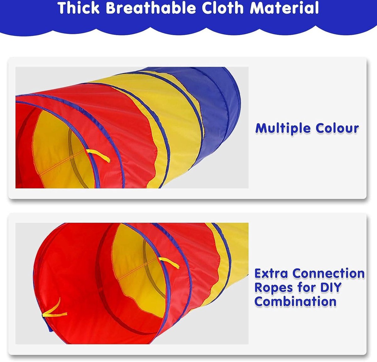 LIONHERZ® Spieltunnel für Kinder aus 100% Baumwolle mit Klettverschlüssen | Krabbeltunnel für Baby [180cm x 46cm] Faltbarer Pop-up Kriechtunnel | Krabbelrolle passend zu unserem Tipi (Cremeweiß