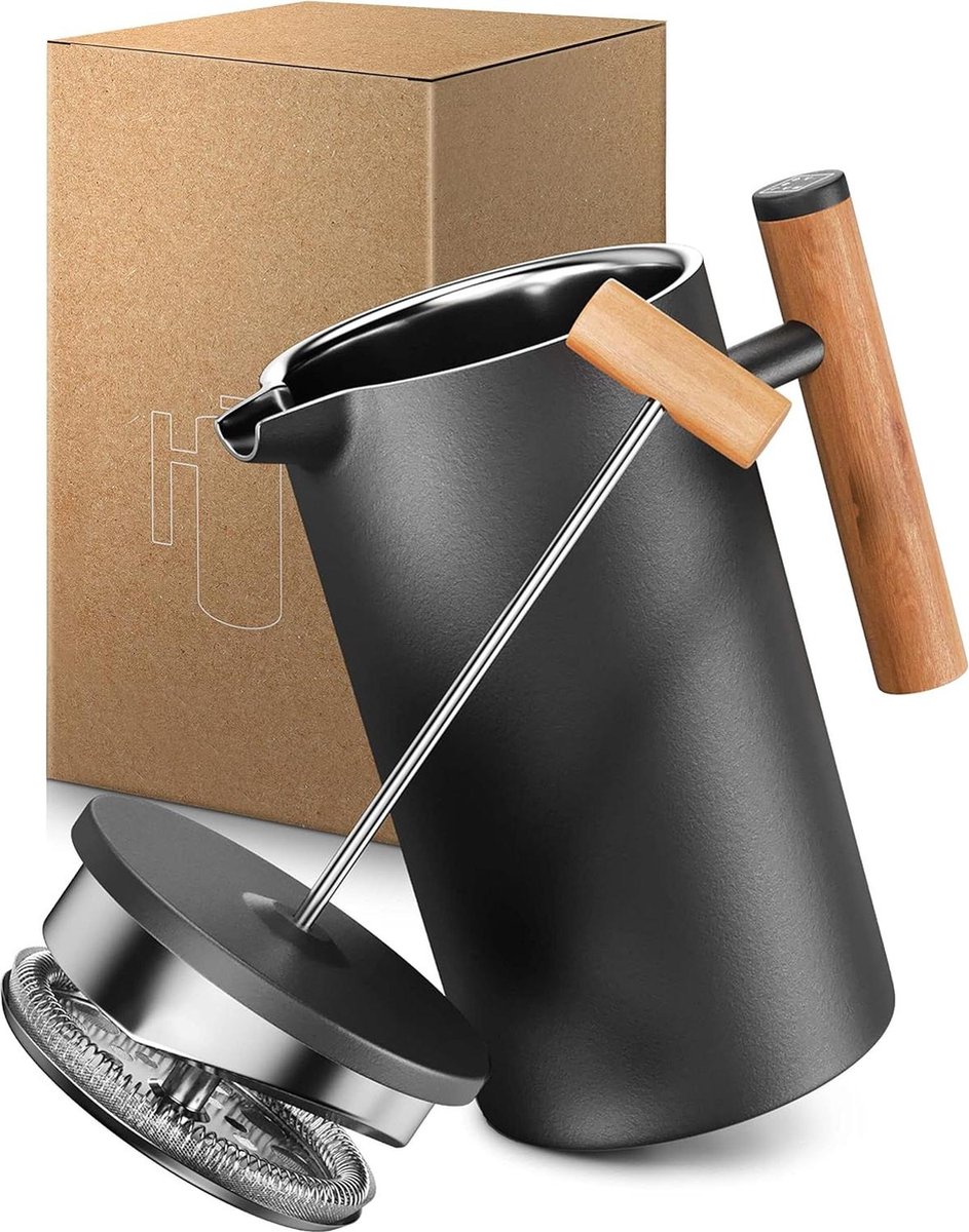 French Press Thermoskan 0-6 liter Roestvrij Staal - 3 kopjes koffie - Dubbelwandig - Manueel koffiezetapparaat - Cafetière met 3 maten