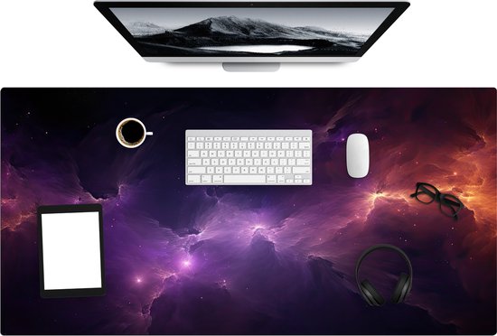 Foto: Bureau onderlegger 120x60 cm galaxy neon paars sterren gaming muismat xxl bureau mat