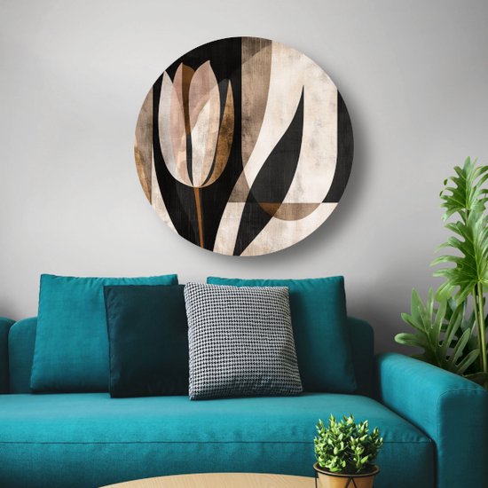 Panneau mural Tulip - Décoration murale Bloem ronde - Motif peinture - Décoration murale industrielle - Cercles muraux - Décoration murale chambre cercle mural forex 60x60 cm