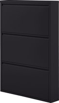 WOOOD Sabine 3-Vaks Schoenenkast - Metaal - Zwart - 103x66x16