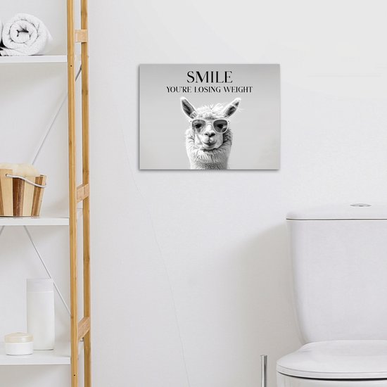 Peinture sur toile 40x30 cm - Décoration murale salle de bain Citations - Lama - Smile - Dictons - Grijs - Décoration murale WC - Accessoires décoratifs - Décoration murale Toilettes - Peintures sur toile