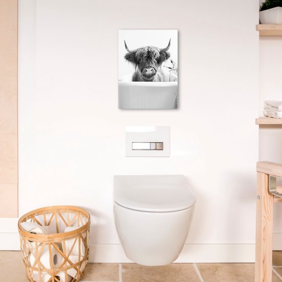 Peinture sur toile 30x40 cm - Décoration murale salle de bain Highlander écossais - Vache - Bain - Zwart et blanc - Décoration murale murale WC - Accessoires décoratifs - Décoration murale Toilettes - Peintures sur toile