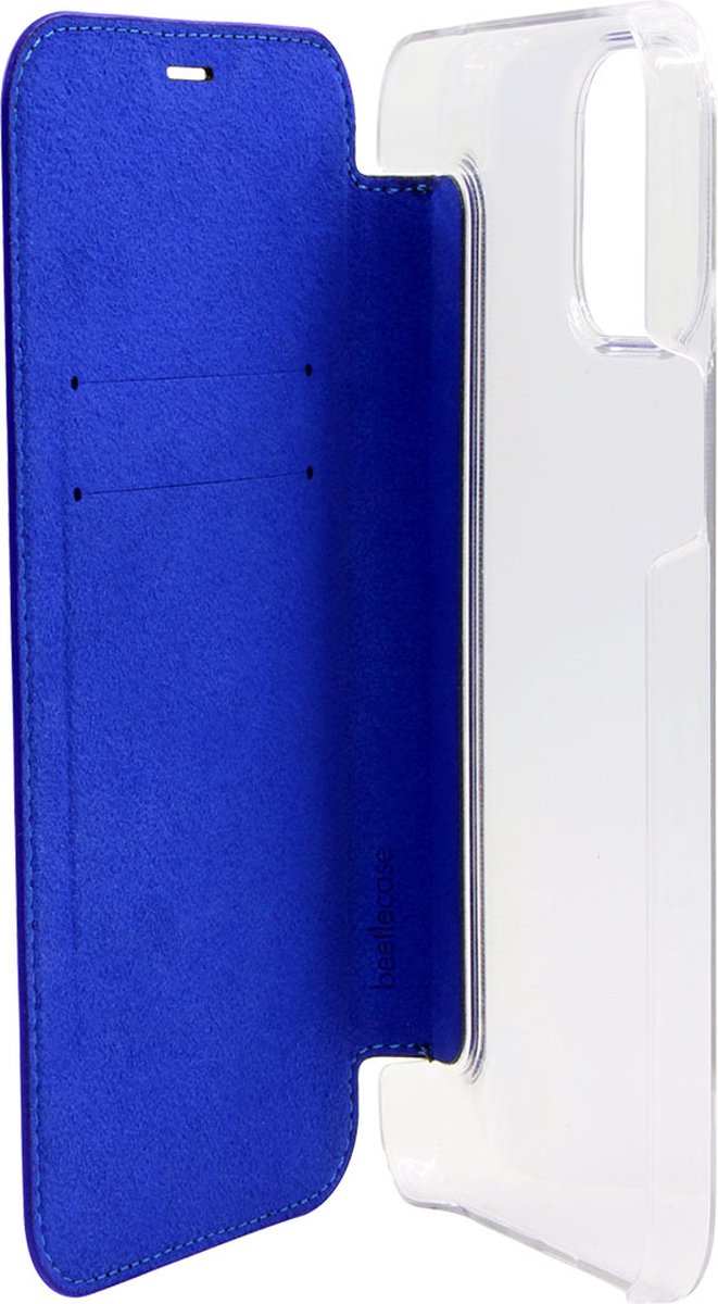 BeetleCase, Foliohoes Geschikt voor Apple iPhone 12 Pro Max Premium lederen folio met kristallen achterkant en kaarthouder, Marineblauw