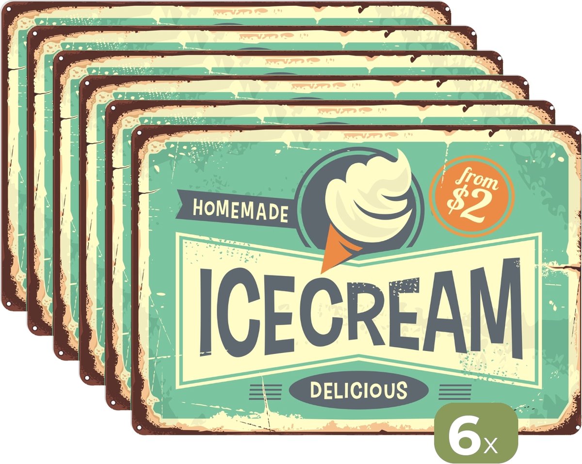 Placemats - 6 stuks - 45x30 cm - Placemat kunststof - IJs - Vintage - Bord - Quote - Borden onderleggers - Decoratie voor op tafel - Keuken tafeldecoratie accessoires - Vinyl onderlegger - Tafelversiering