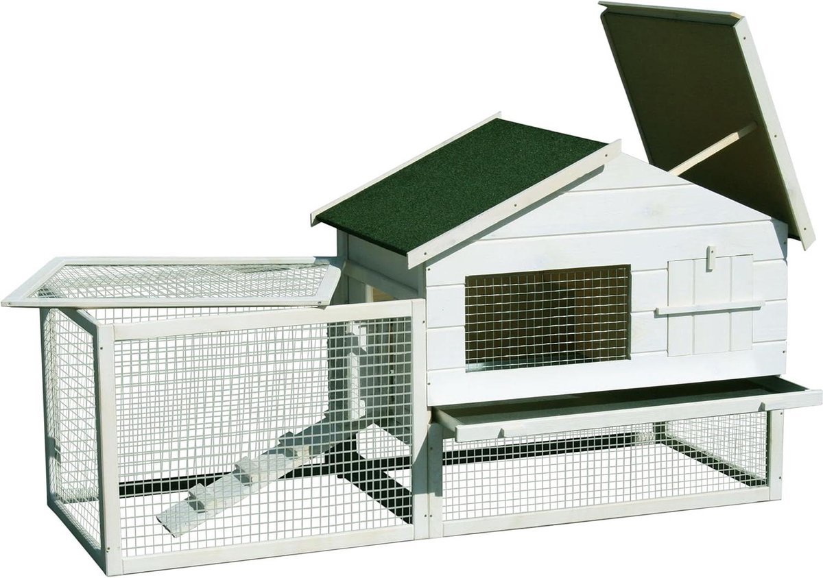 Konijnenhok voor Buiten Groot hok voor kleine dieren XXL wit met dubbele buitenren met dubbele verdieping extra opbergruimte rustruimte zinkbak voordeur en trap 155 x 60 x 86 cm Konijnenhok voor Buiten Konijnenhok voor Buiten Groot hok voor kleine dieren XXL wit met dubbele buitenren met dubbele verdieping extra opbergruimte rustruimte zinkbak voordeur en trap 155 x 60 x 86 cm Konijnenhok voor Buiten
