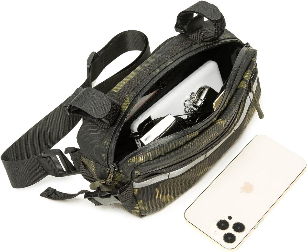Fietsstuur tas - Waterdichte frame tas met reflecterende streep en afneembare riem - Groene camouflage