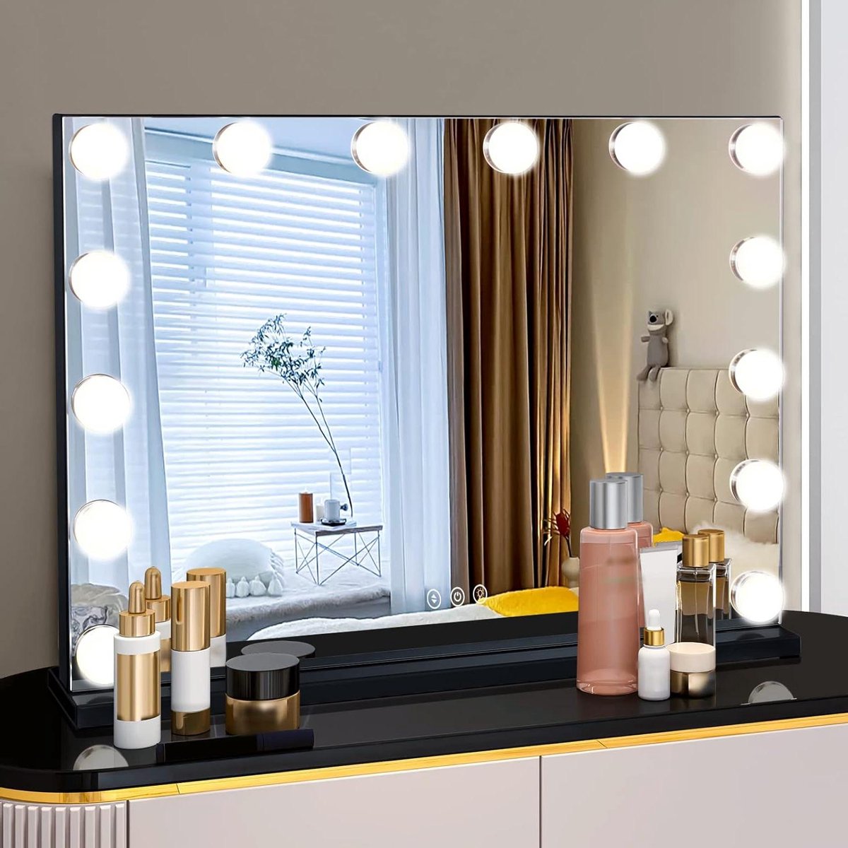 Verlichte make-up spiegel met Hollywood stijl 3 instelbare modi Touch Control 14-Light LED-spiegel met grote wand- en tafel spiegel