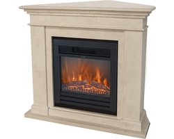 Xaralyn Elektrische haard - Kos-Corner ELU - wit natuursteen - 1400 Watt verwarming - met afstandsbediening - haardombouw inclusief inbouwhaard - schouw - hoekhaard
