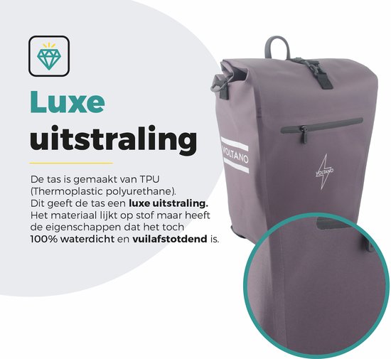 Voltano Luxe E-bike Fietstas 28L - Taupe - Pakaftas Met Laptop vak - 100% Waterdicht - Met Gratis Schouderband van Voltano — afbeelding 3