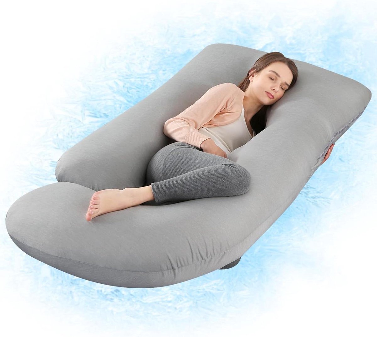 Image of 1524 cm Zwangerschapskussen met afneembare fluwelen hoes - J-type zijkussen voor rug- been- en buikondersteuning - comfortabele slaap voor zwangere vrouwen