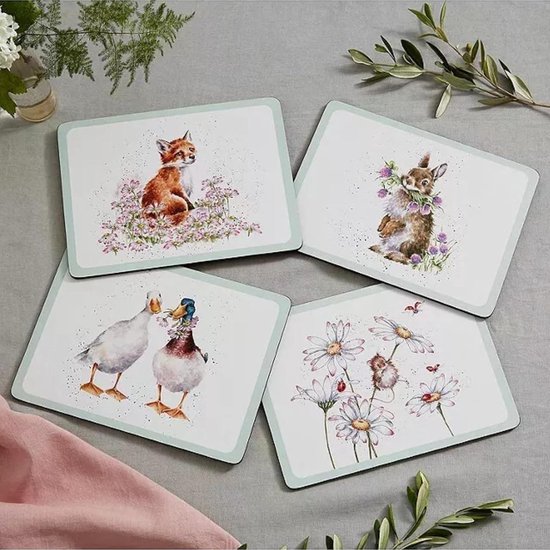 Placemats groot 4 stuks Wrendale -' Wildflower' large animal placemats