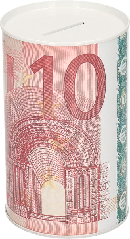 Spaarpot met afbeelding van een 10 eurobiljet.