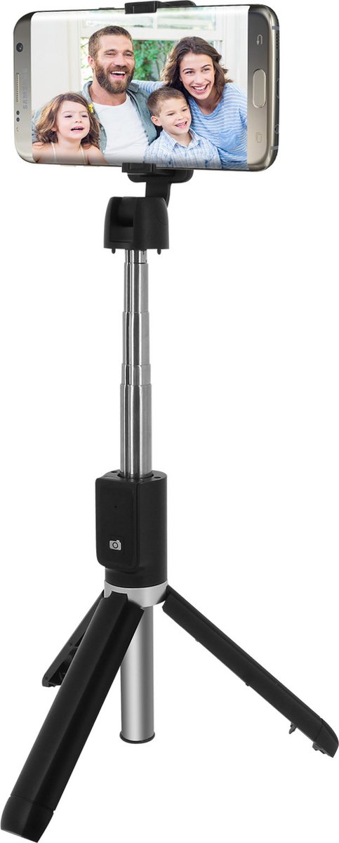 Bluetooth draadloze selfiestick met in hoogte verstelbare statieffunctie - zwart