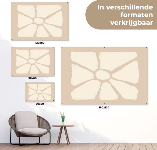 Tuinposter 120x80 cm - Tuindecoratie Bloemen - Pastel - Beige - Kunst - Poster voor in de tuin - Buiten decoratie - Schutting tuinschilderij - Tuindoek muurdecoratie - Wanddecoratie balkondoek