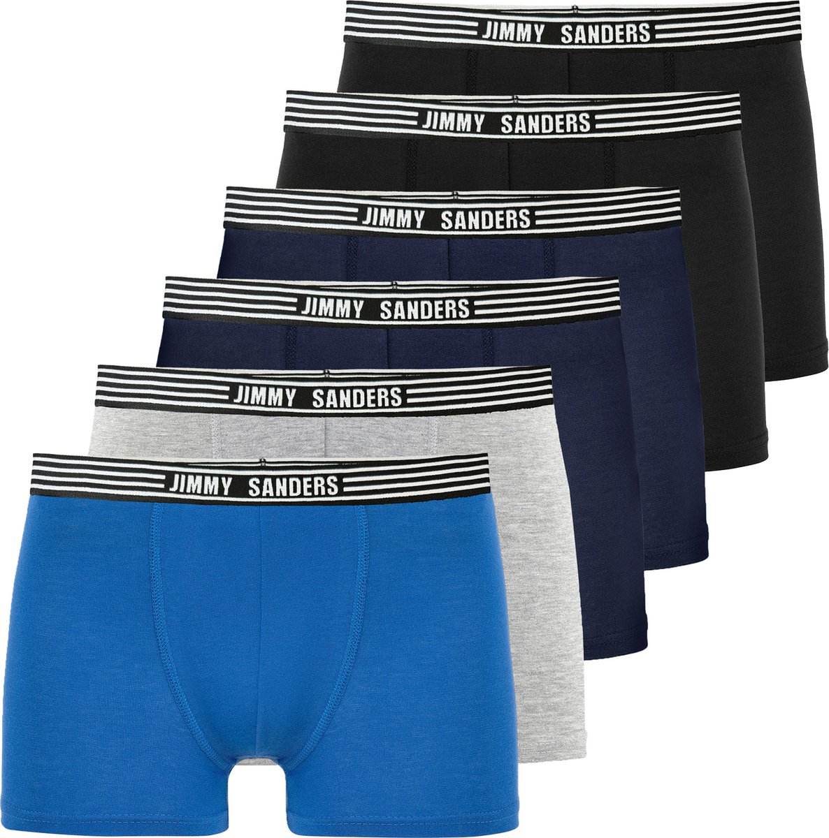 Jimmy Sanders Boxer - Boxershort Multipack 6 Pack - Onderbroek Mannen - Ondergoed - 95% Katoen Heren Zwart-Navy-Grijs-Sax - S