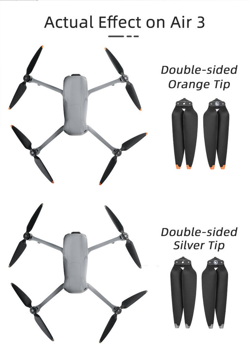 50CAL Low-Noise Drone Propellers Zilver Tip voor DJI Air 3 (1 paar / 2 propellers) thumbnail 3