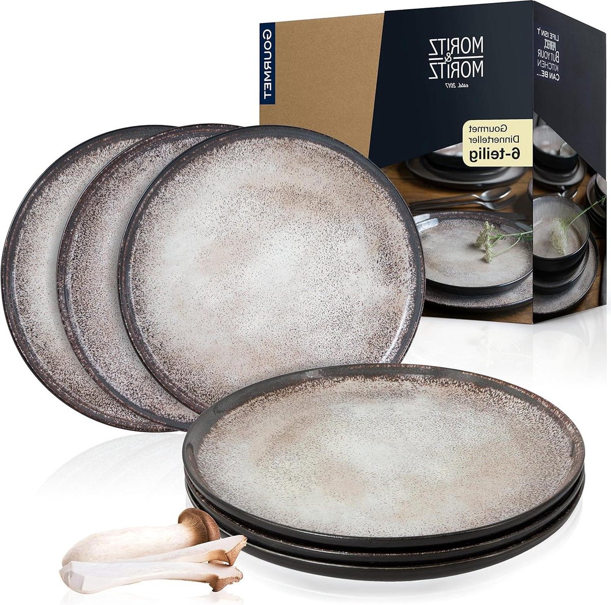 Bordenset van porselein vaatwasser- en magnetronbestendig beige - 6 stuks Moritz & Moritz borden set 6 person