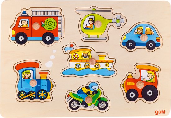 Houten Noppenpuzzel Voertuigen, 7st.
