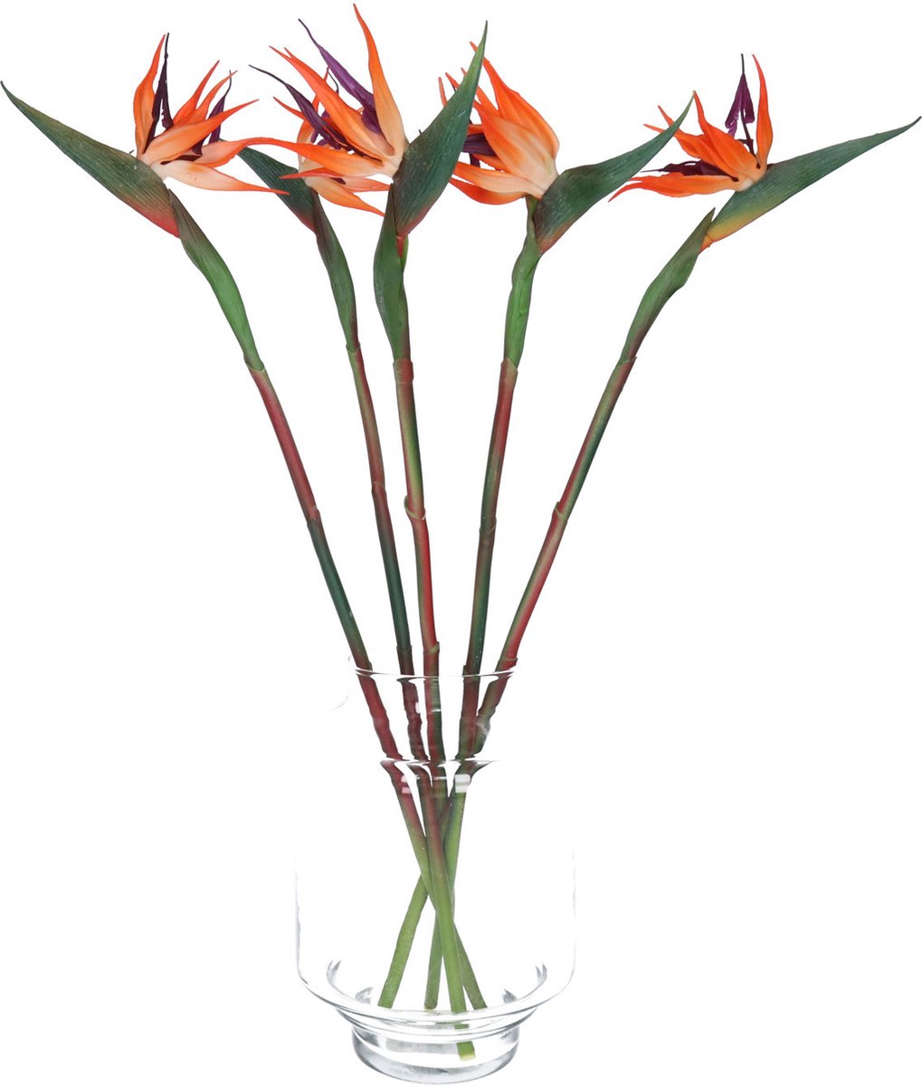 Bellatio Design Kunstbloem Strelitzia - 5x - 58 cm - losse steel - kunst zijdebloem - Paradijsvogelplant Oranje
