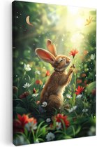 Peinture sur toile 80x120 cm - Décoration murale chambre d'enfant Lapin - Animaux - Fleurs - Nature - Décoration murale murale chambre bébé - Décoration chambre garçon et fille - Accessoires Bébé - Peintures