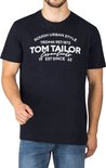 Donkerblauw T-shirt met 'Rough Urban Style' en 'Tom Tailor Essentials' opdruk.