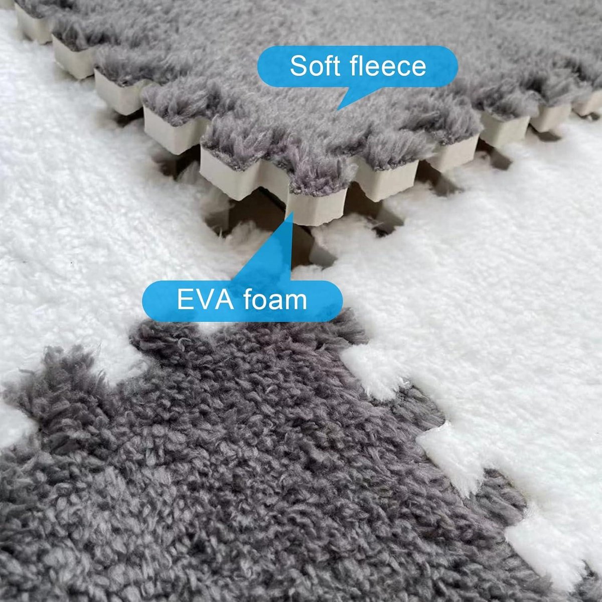 In elkaar grijpende schuim speelmat - Fluffy pluche puzzel tapijt vierkanten - 0,4 inch dikke schuim tegels mat(Light Blue