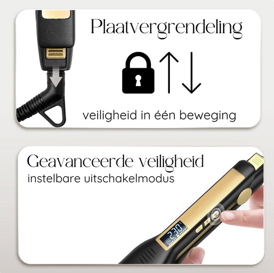 Fer à lisser Sansbeauté avec verrouillage des plaques pour la sécurité et fonction d'arrêt automatique avancée.