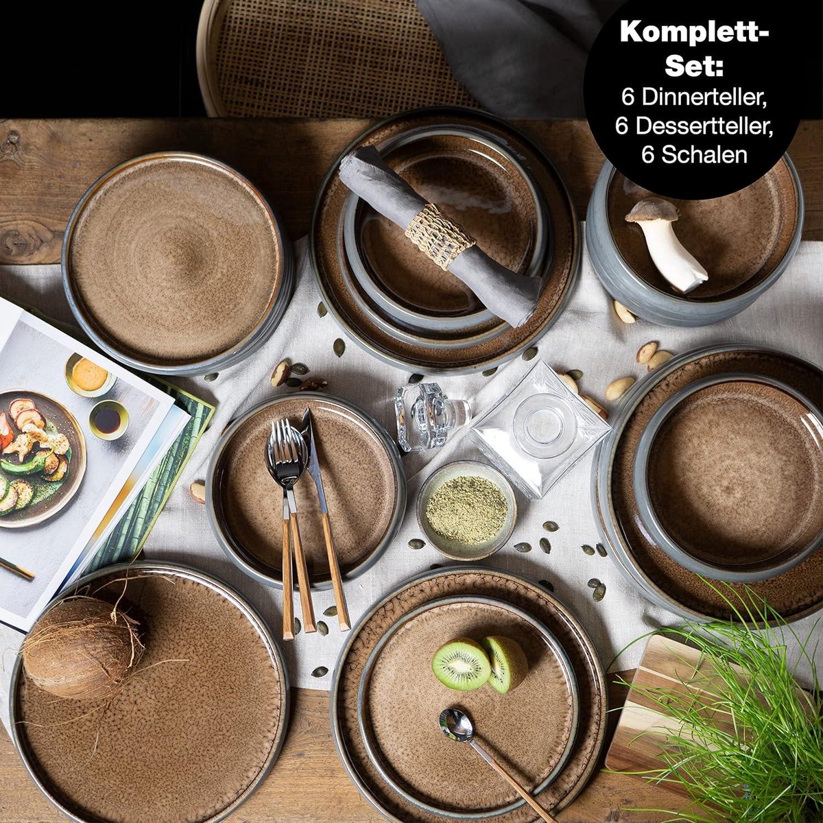 Moritz & Moritz Tafelservice SOLID UNI Geschirrset Creme mit Tassen (24-tlg), 6 Personen, Steinzeug, Kombigeschirr für 6 Personen