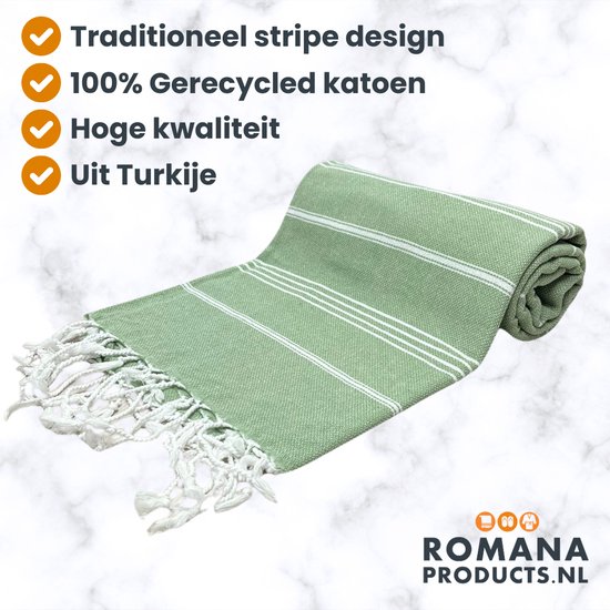 Foto: Romana products stripe hamam baddoek 100cm x 180cm licht olijf groen hamamdoek strandlaken saunalaken