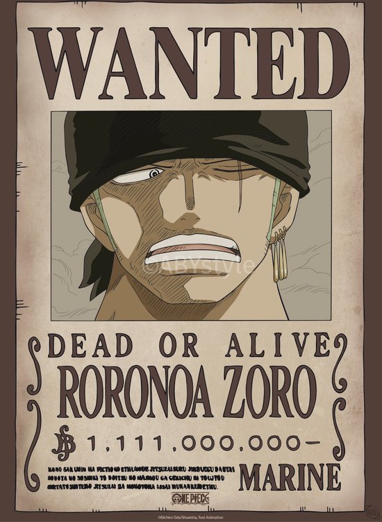 Affiche One Piece Wanted Zoro Wano 38x52cm