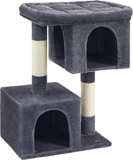 Krabton: Tectake® Kattenkrabpaal 141 Cm - Krabpaal, Klimboom Met Hangmat Grot Speeltouw En Trap Pluche Sisal Extra Breed Kattenhuis Voor Binnen Zwart
