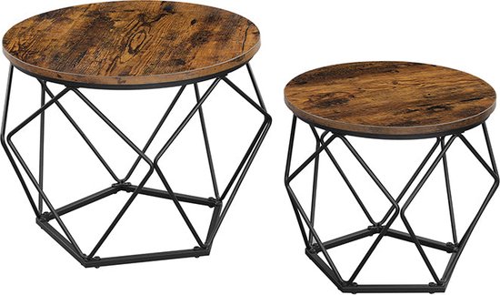 Rootz 2 Piece Set Coffee Tables - Vintage Brown-Black - Chipboard Steel - Stylish Design - Easy Assembly - Space-Saving - 50cm x 40cm x 40cm