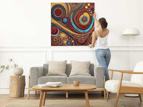Doodle aboriginal schilderij | Inheemse creativiteit: Spontane kunst van Aboriginal invloeden en elementen | Kunst - 60x60 centimeter op Dibond | Foto op Dibond