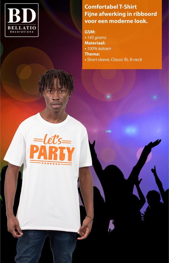 Bellatio Decorations Chemise habillée pour hommes - faisons la party - blanc - paillettes - carnaval/soirée à thème L